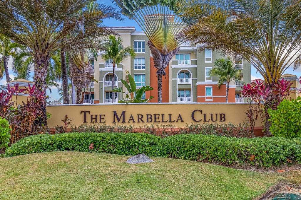Entrance sign of The Marbella Club condominium in Humacao
